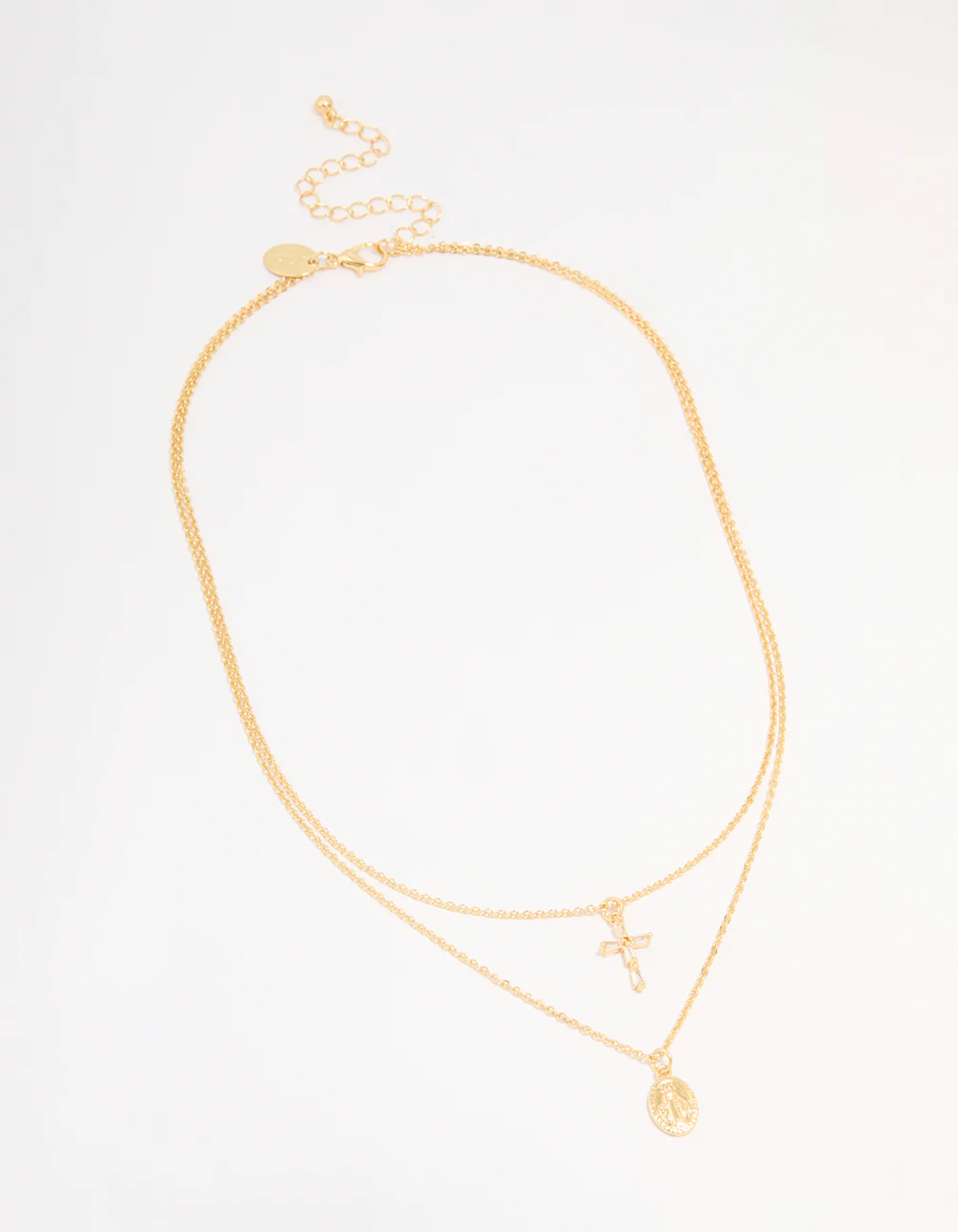 Gold Plated Cross & Mary Layered Necklace - Image 2