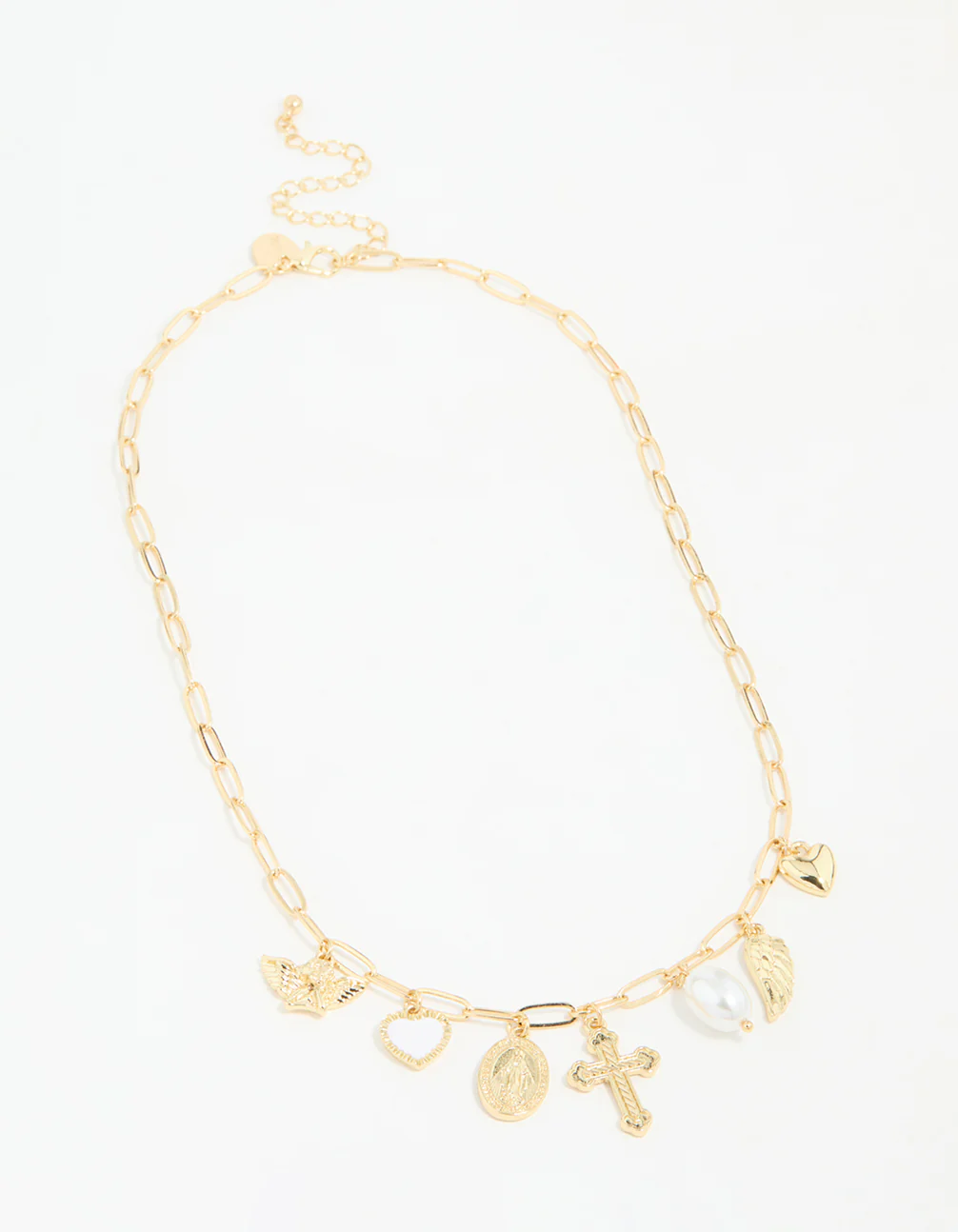 Gold Plated Cross & Pearl Charm Necklace - Image 4