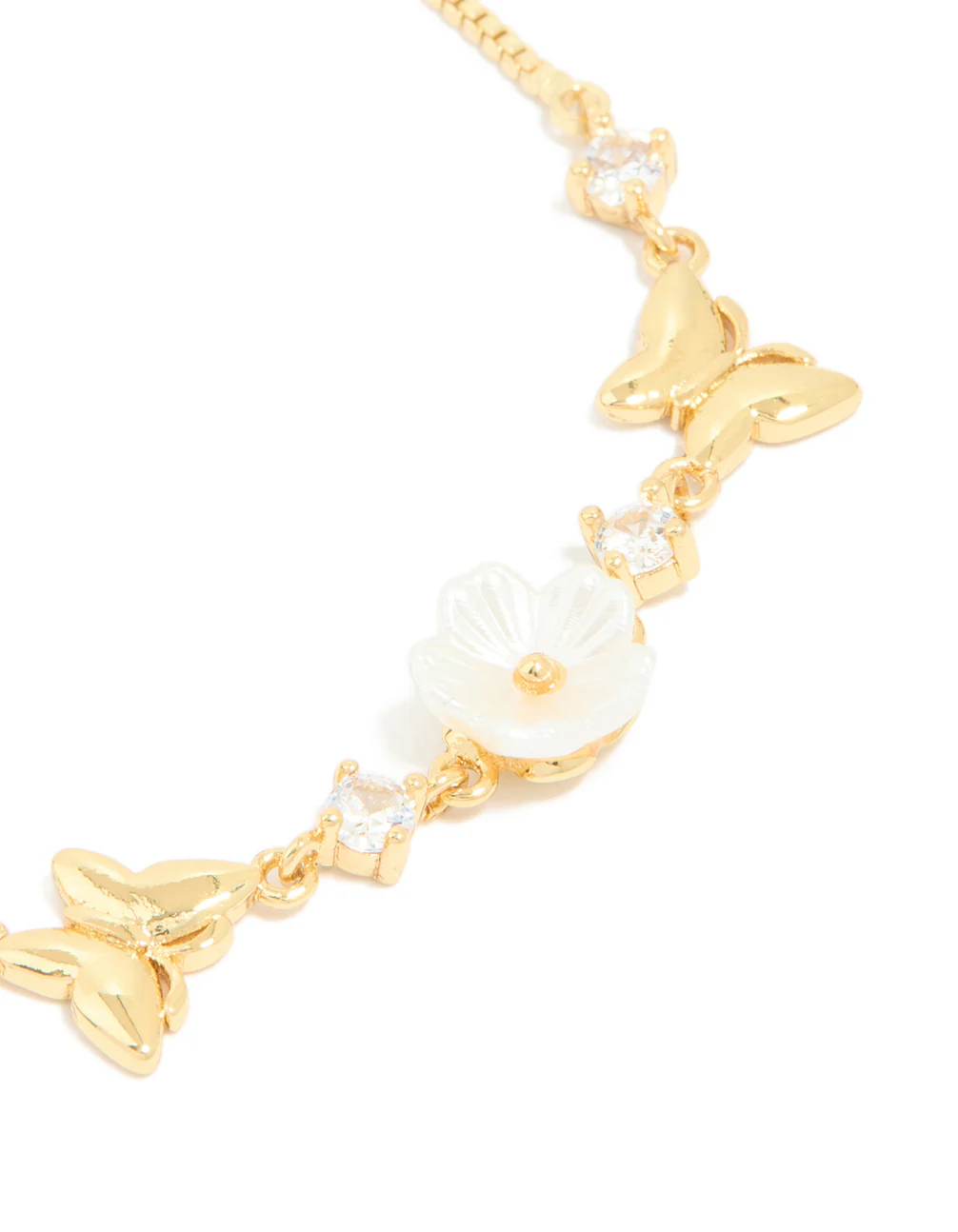 Gold Plated Cubic Zirconia Acrylic Flower Toggle Bracelet - Image 4