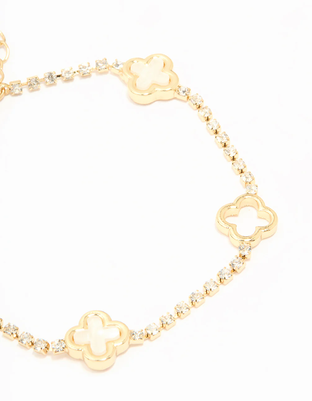 Gold Plated Cubic Zirconia Alternating Flower Cupchain Bracelet - Image 2