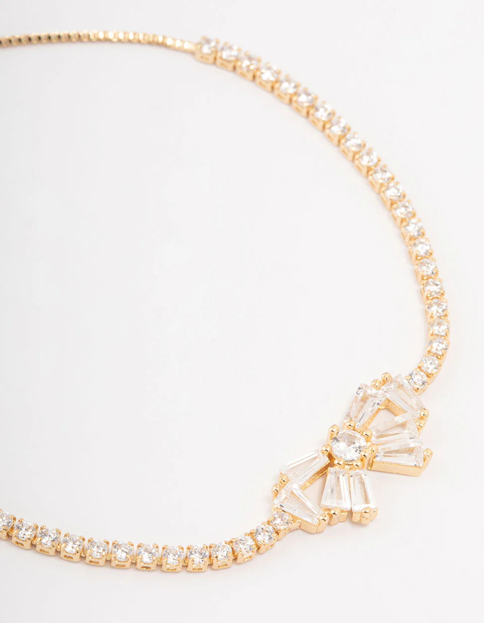 Gold Plated Cubic Zirconia Baguette Bow Toggle Bracelet - Image 2