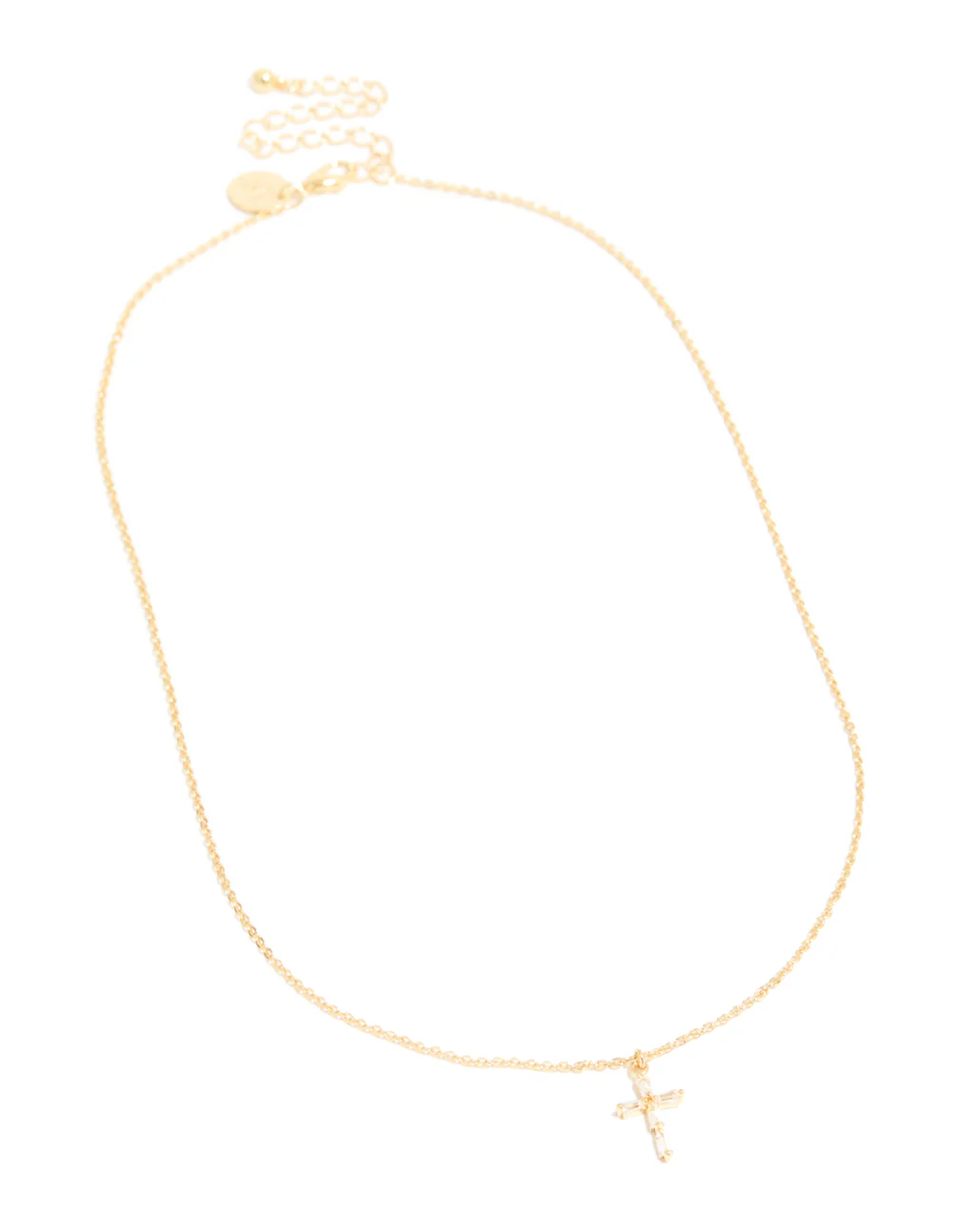 Gold Plated Cubic Zirconia Baguette Cross Necklace - Image 3
