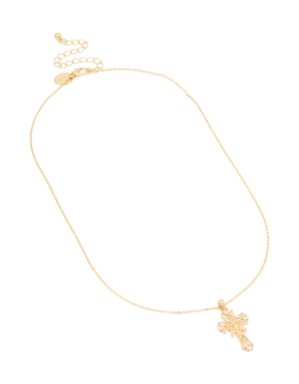 Gold Plated Cubic Zirconia Baguette Cross Pendant Necklace - Image 4