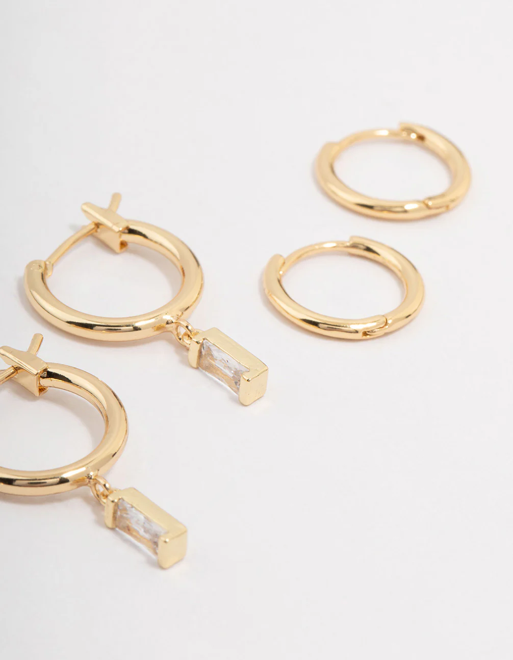 Gold Plated Brass Cubic Zirconia Baguette Hoop Earring 3-Pack - Image 3