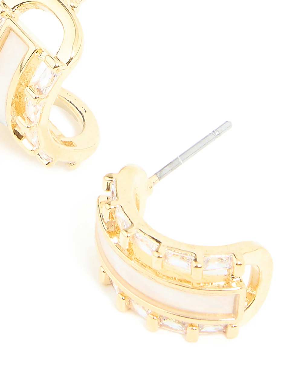 Gold Plated Cubic Zirconia Baguette Inlay Hoop Earrings - Image 3