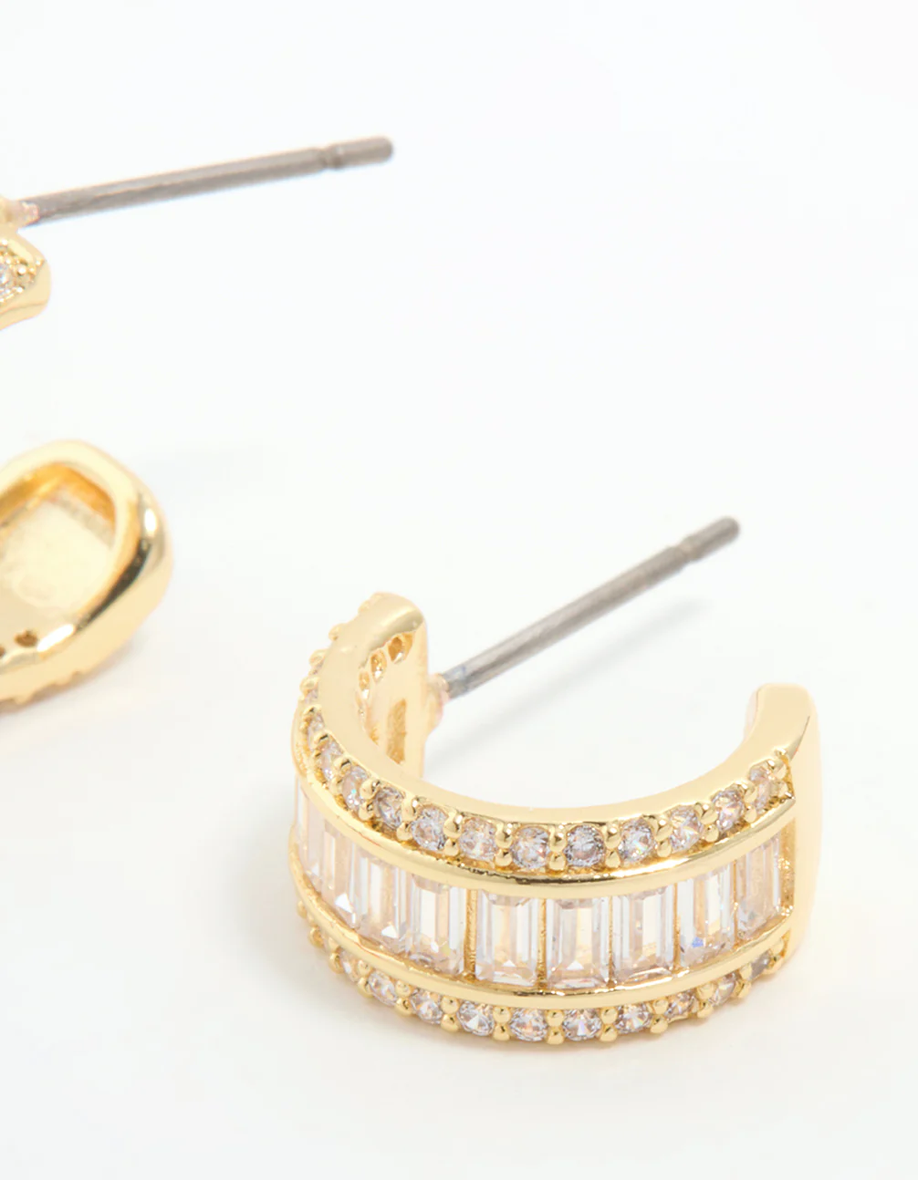 Gold Plated Cubic Zirconia Baguette Small Hoop Earrings - Image 5