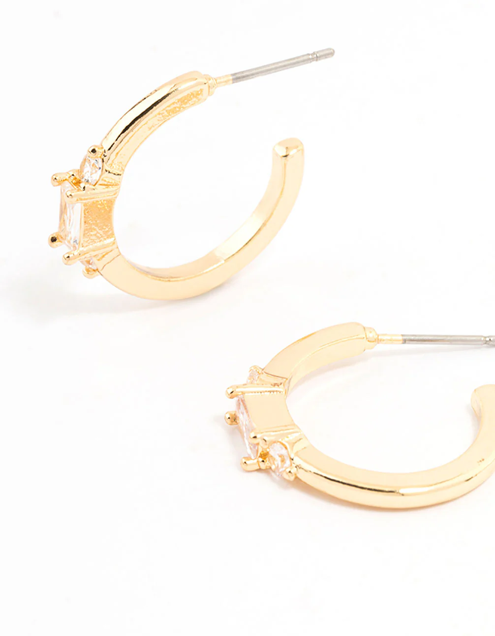 Gold Plated Cubic Zirconia Baguette Stud & Hoop Earrings 2-Pack - Image 2