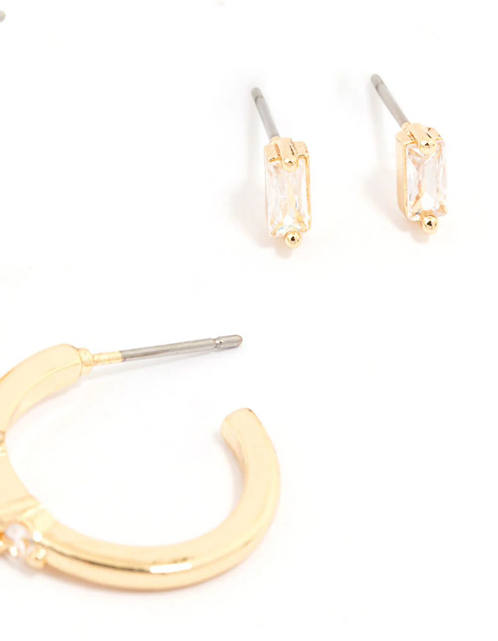 Gold Plated Cubic Zirconia Baguette Stud & Hoop Earrings 2-Pack - Image 3