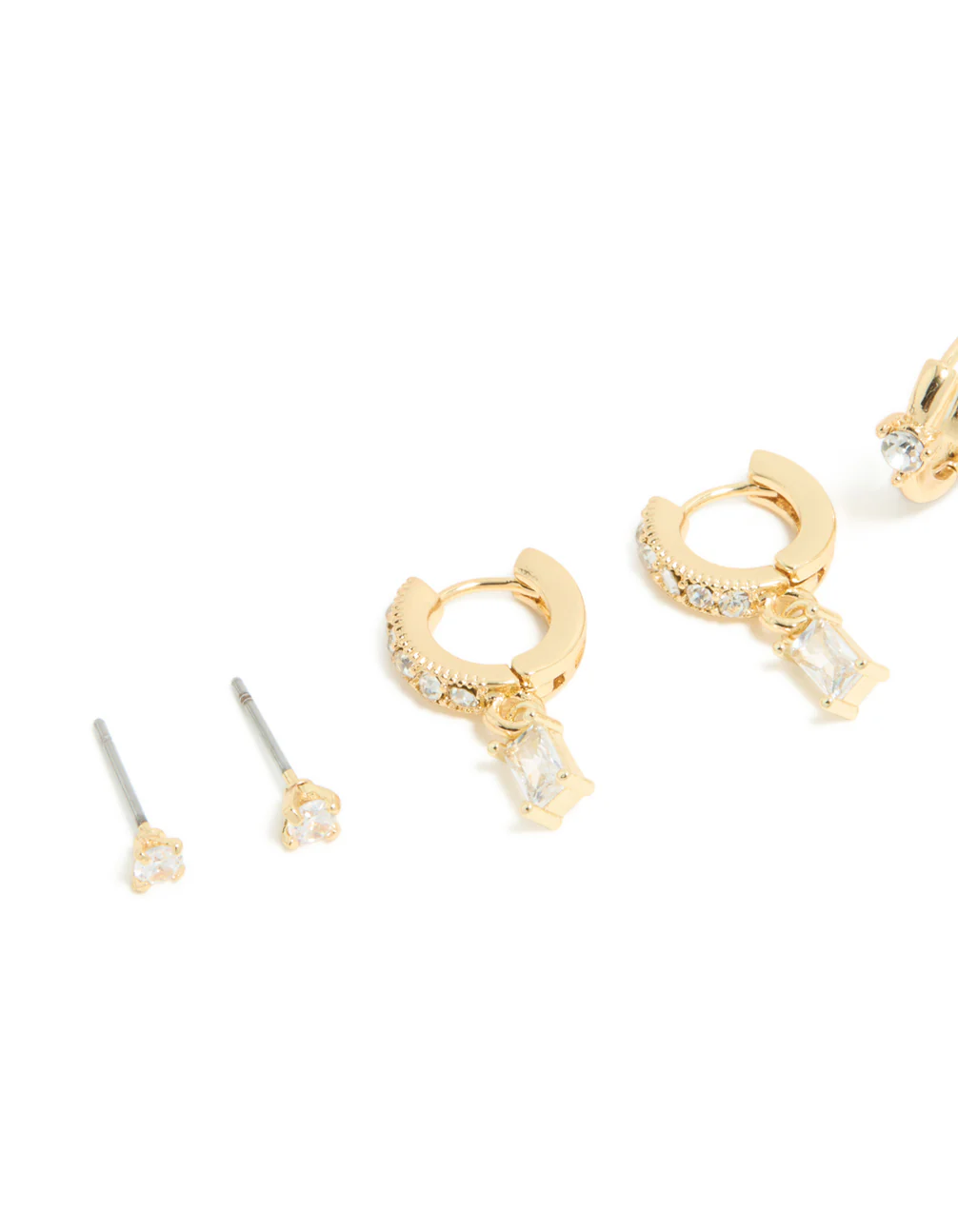 Gold Plated Cubic Zirconia Baguette Studs & Huggie Earrings 4-Pack - Image 2