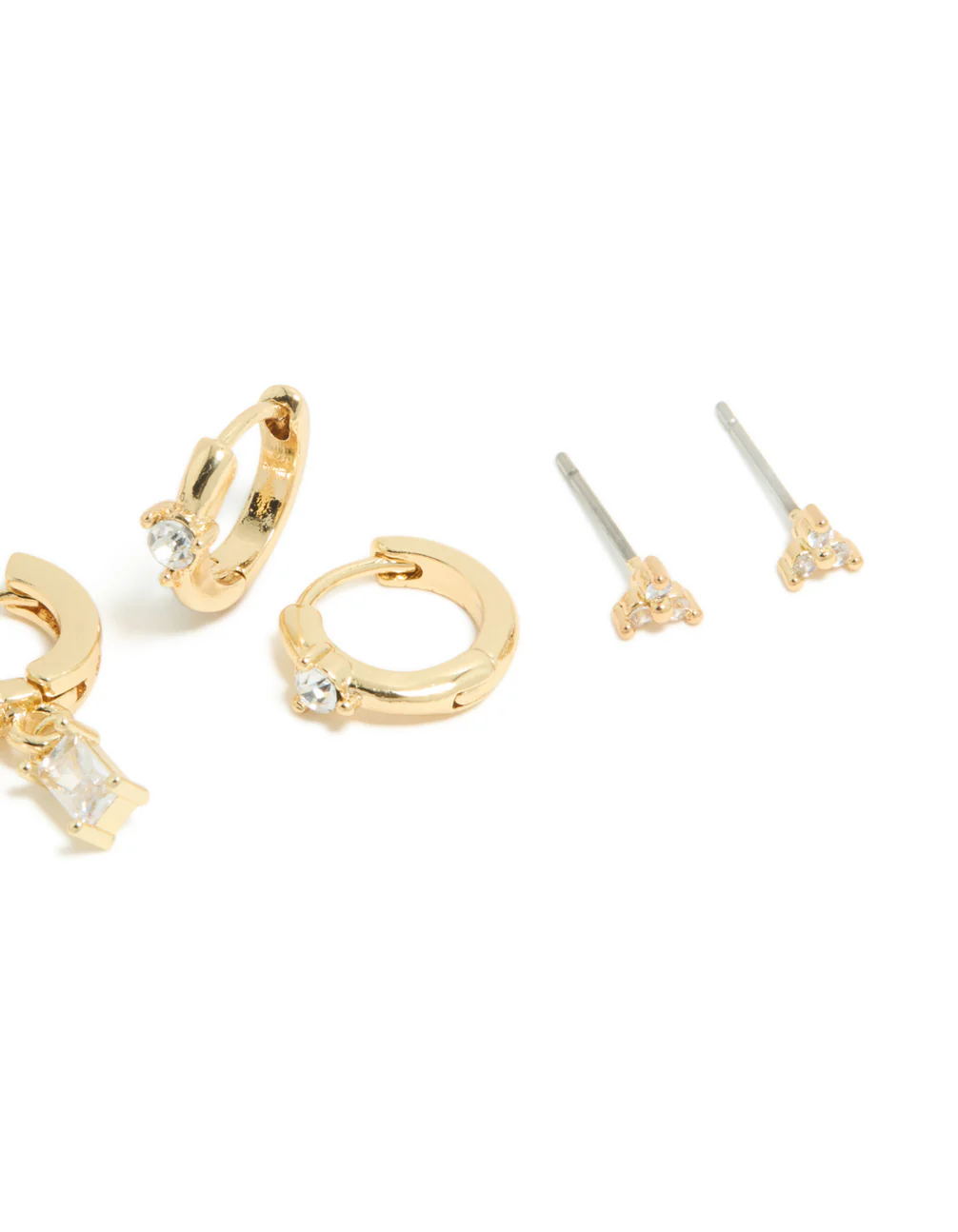 Gold Plated Cubic Zirconia Baguette Studs & Huggie Earrings 4-Pack - Image 3