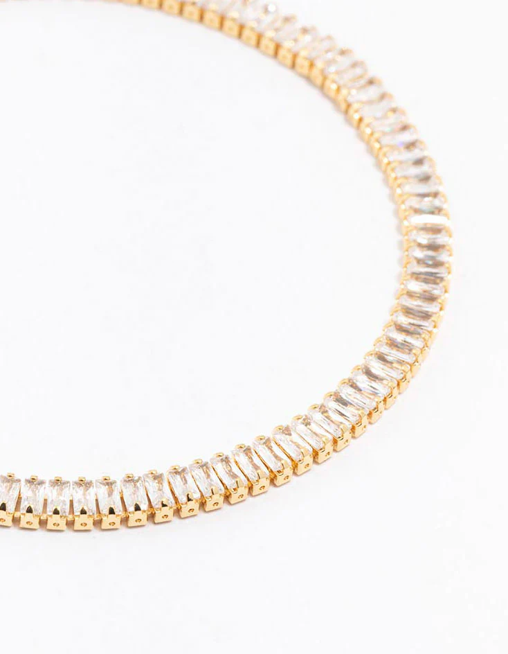 Gold Plated Cubic Zirconia Baguette Tennis Bangle - Image 2