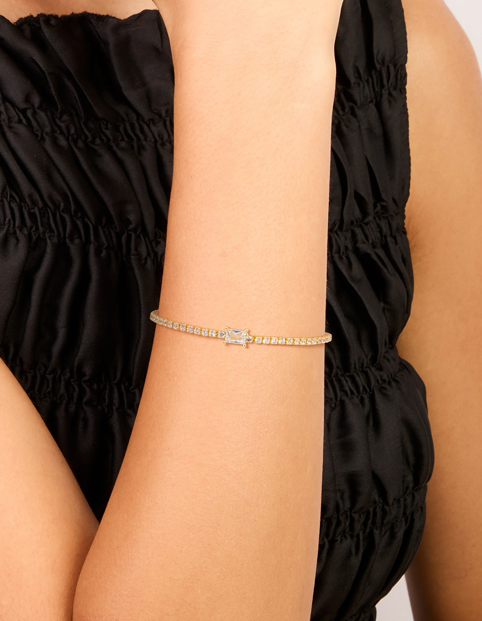 Gold Plated Cubic Zirconia Baguette Toggle Bracelet - Image 2