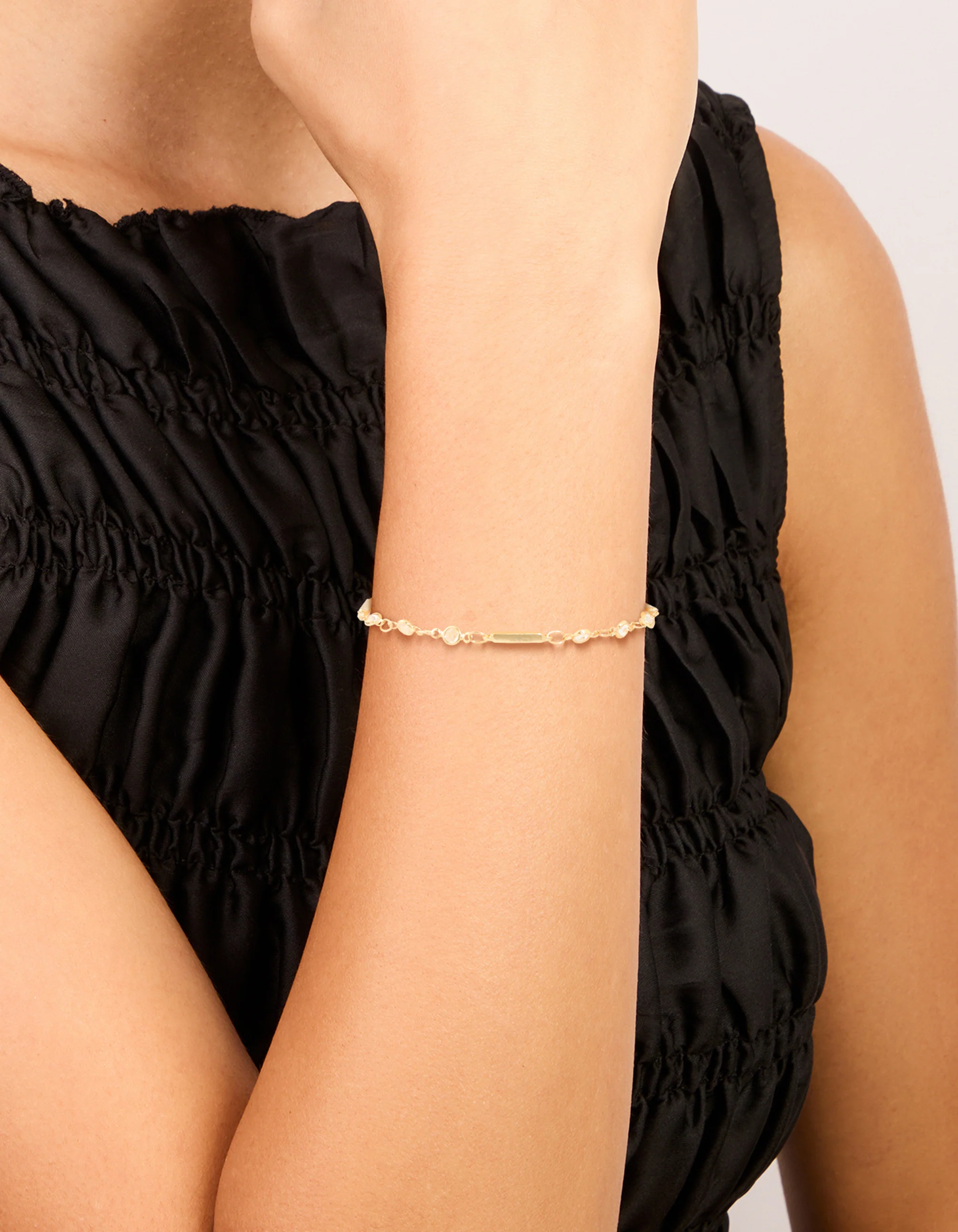 Gold Plated Cubic Zirconia Bar Chain Bracelet - Image 2