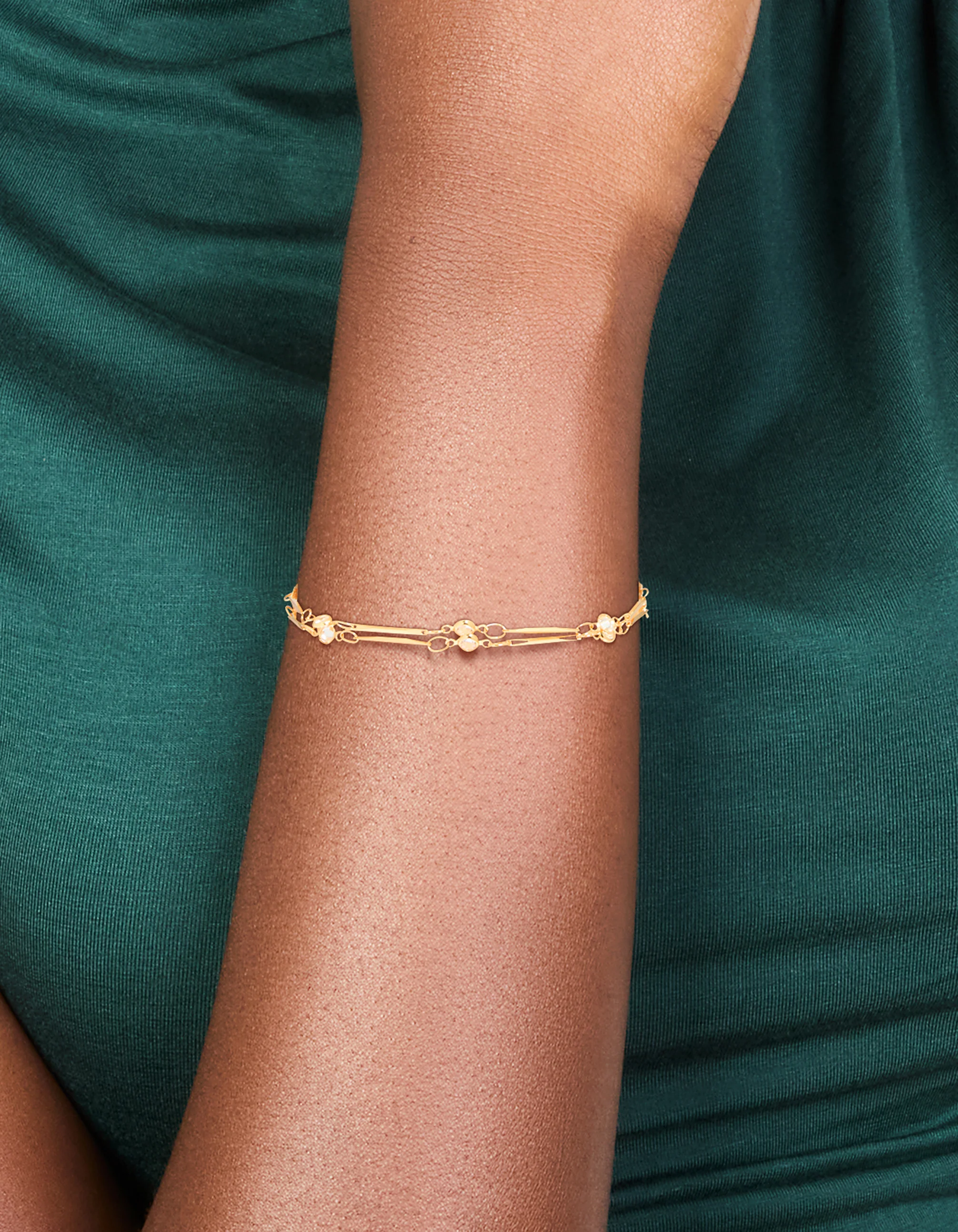 Gold Plated Cubic Zirconia & Bar Layered Bracelet - Image 2
