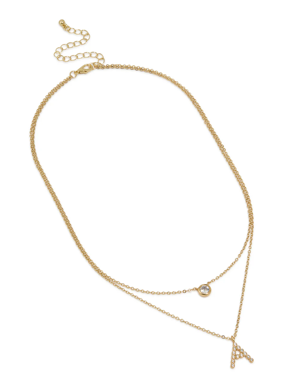 Gold Plated Cubic Zirconia Bezel Letter A Layered Necklace - Image 2