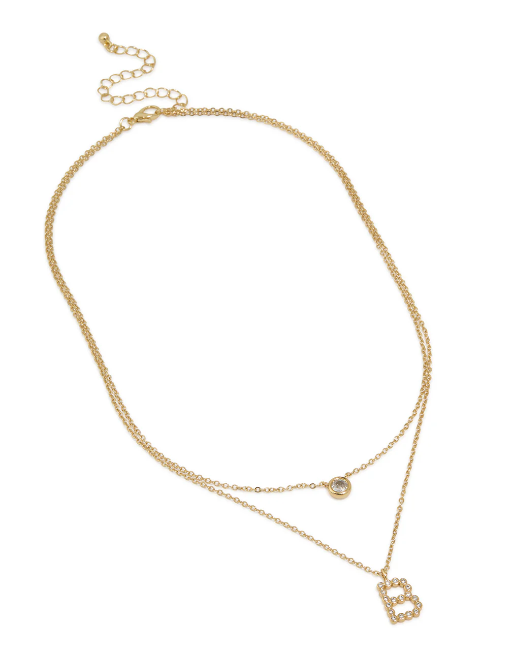 Gold Plated Cubic Zirconia Bezel Letter B Layered Necklace - Image 2