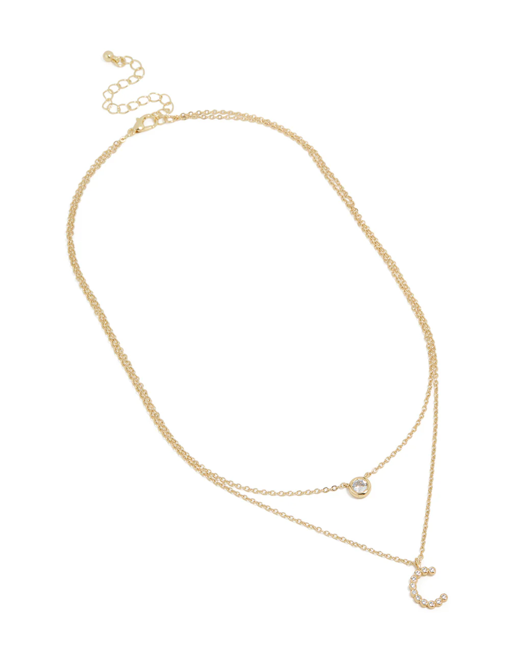 Gold Plated Cubic Zirconia Bezel Letter C Layered Necklace - Image 2