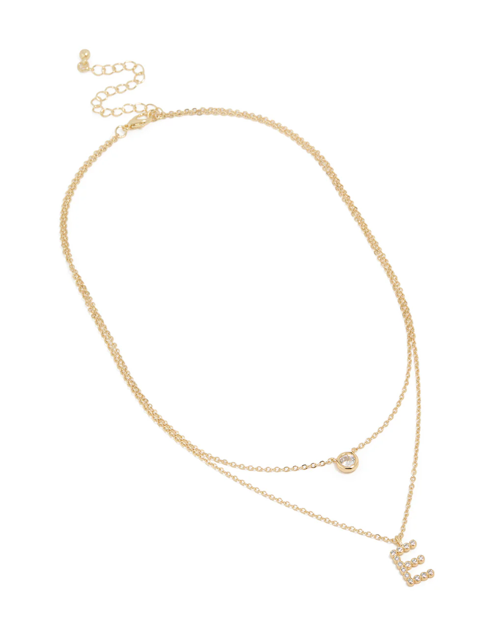 Gold Plated Cubic Zirconia Bezel Letter E Layered Necklace - Image 2