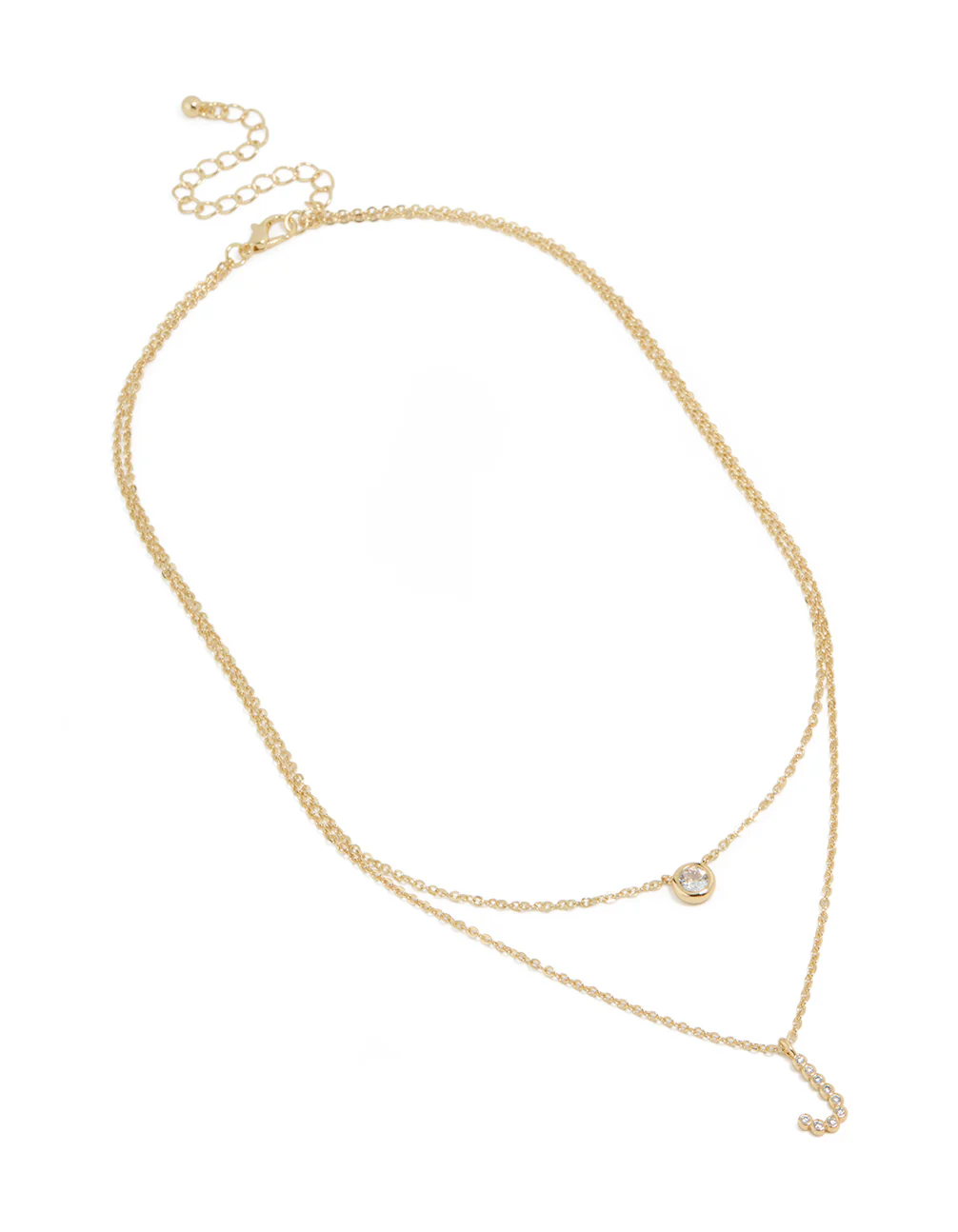 Gold Plated Cubic Zirconia Bezel Letter J Layered Necklace - Image 2