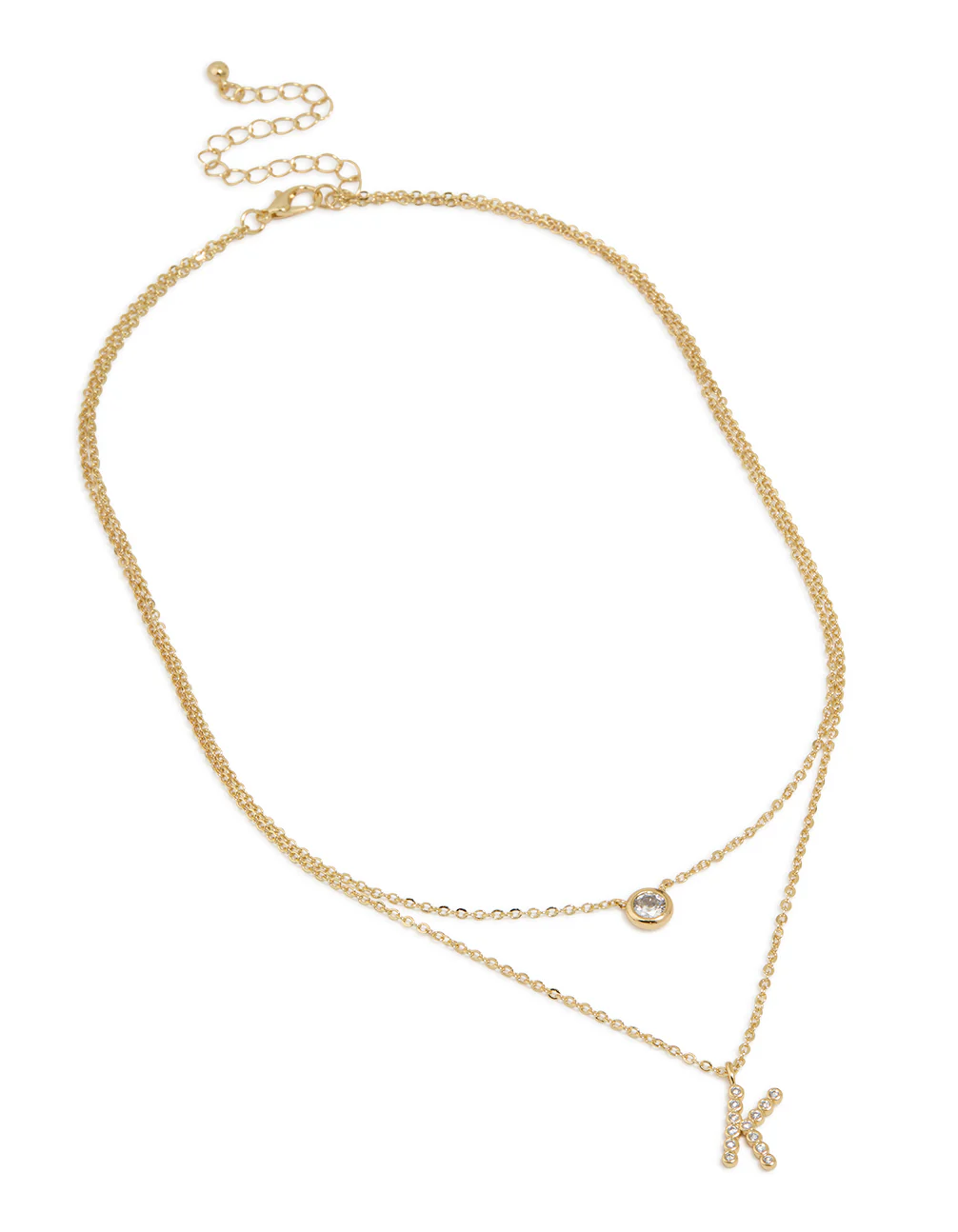 Gold Plated Cubic Zirconia Bezel Letter K Layered Necklace - Image 2
