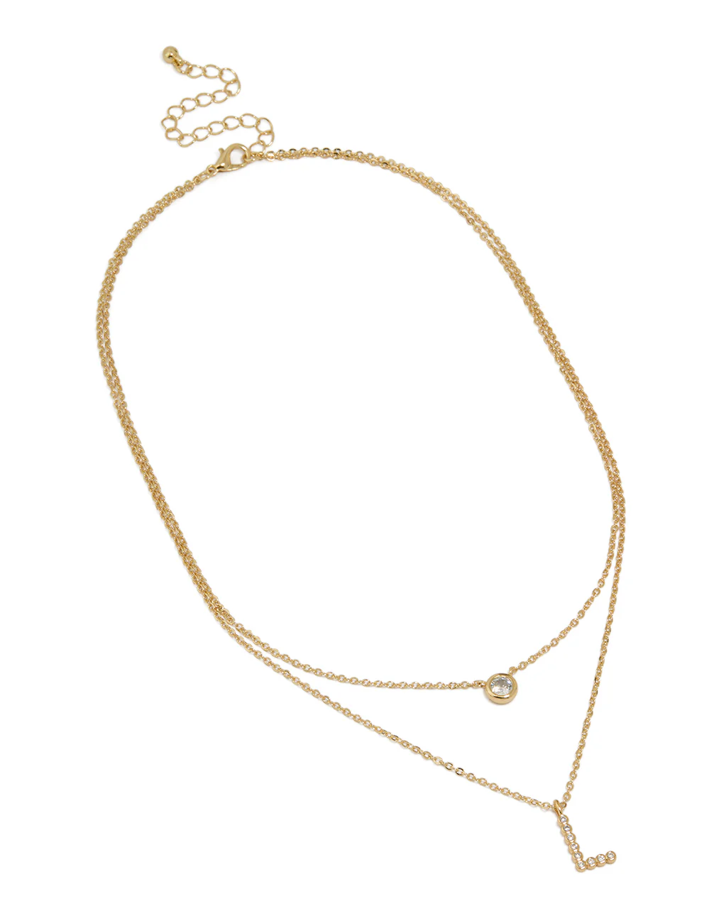 Gold Plated Cubic Zirconia Bezel Letter L Layered Necklace - Image 2
