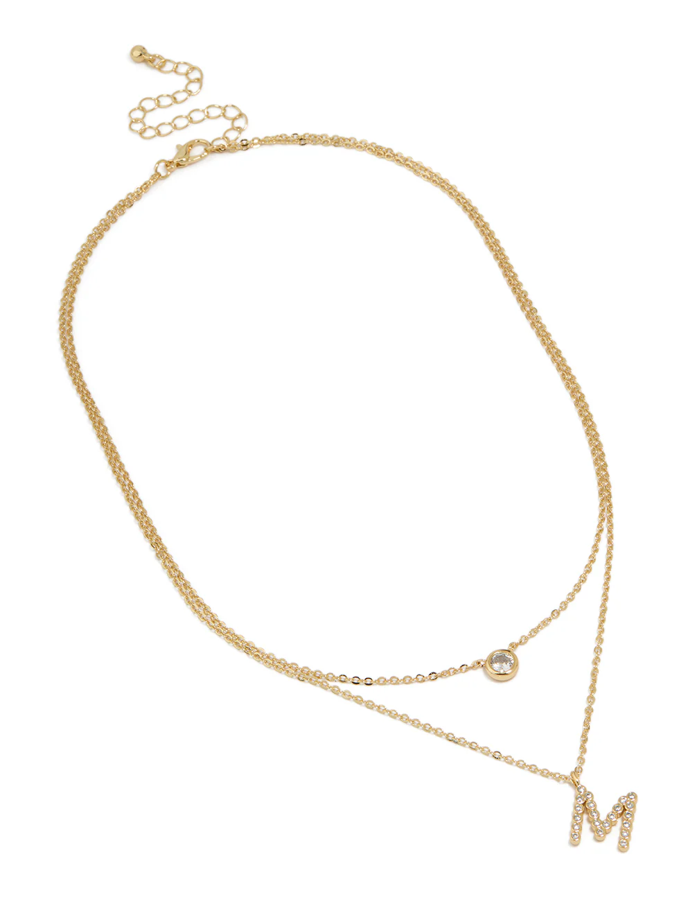 Gold Plated Cubic Zirconia Bezel Letter M Layered Necklace - Image 2