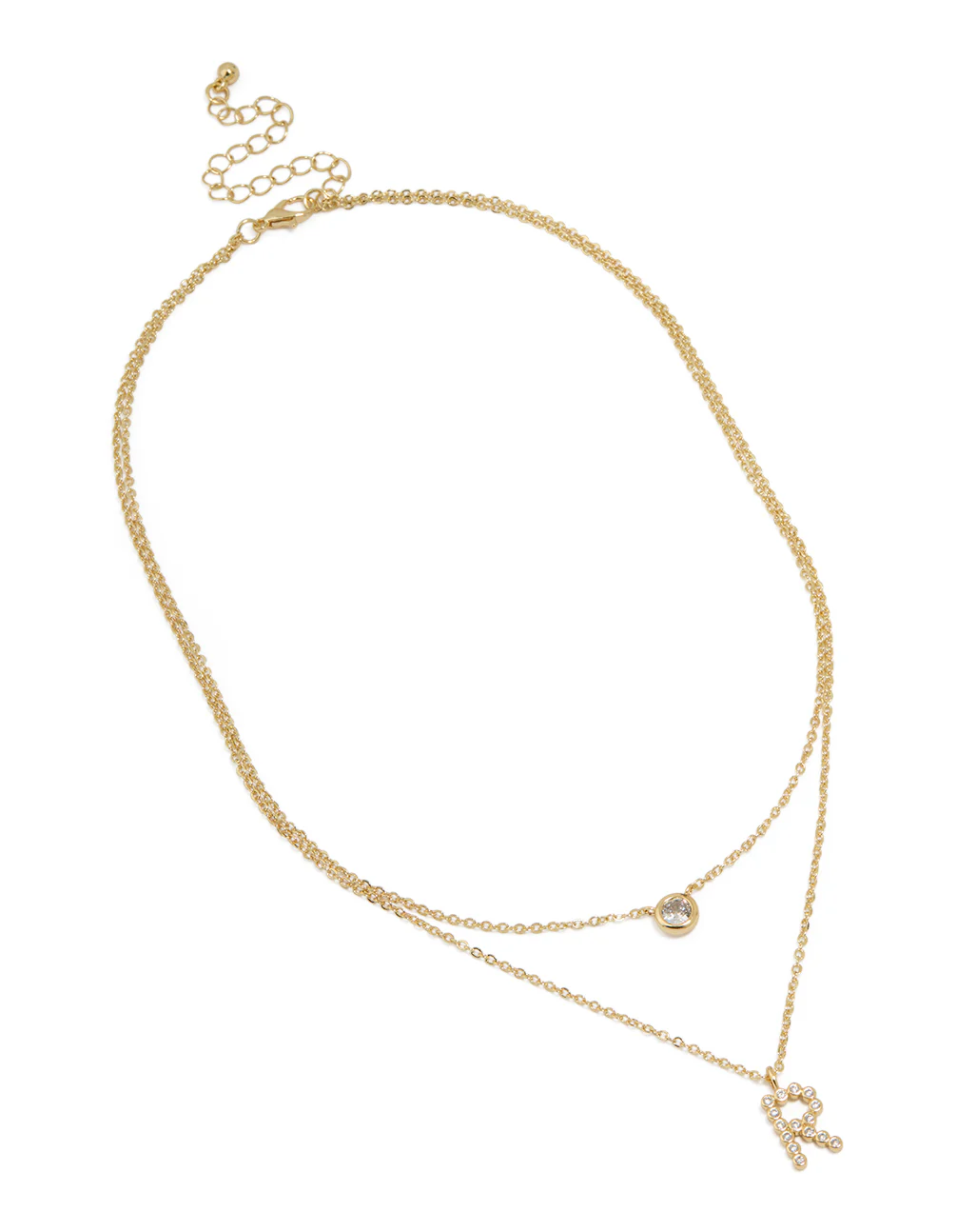 Gold Plated Cubic Zirconia Bezel Letter R Layered Necklace - Image 2