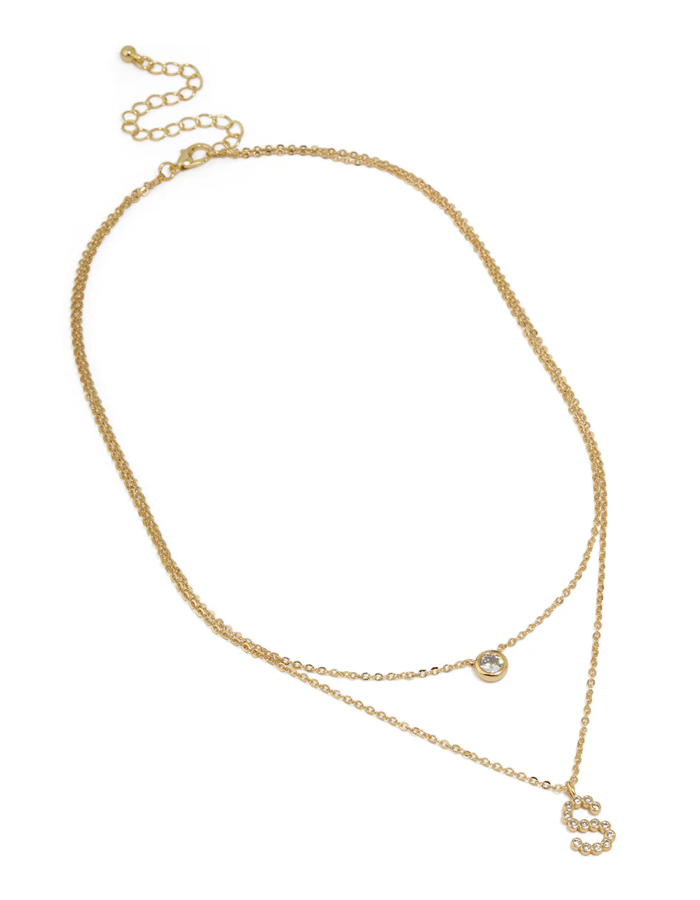 Gold Plated Cubic Zirconia Bezel Letter S Layered Necklace - Image 2