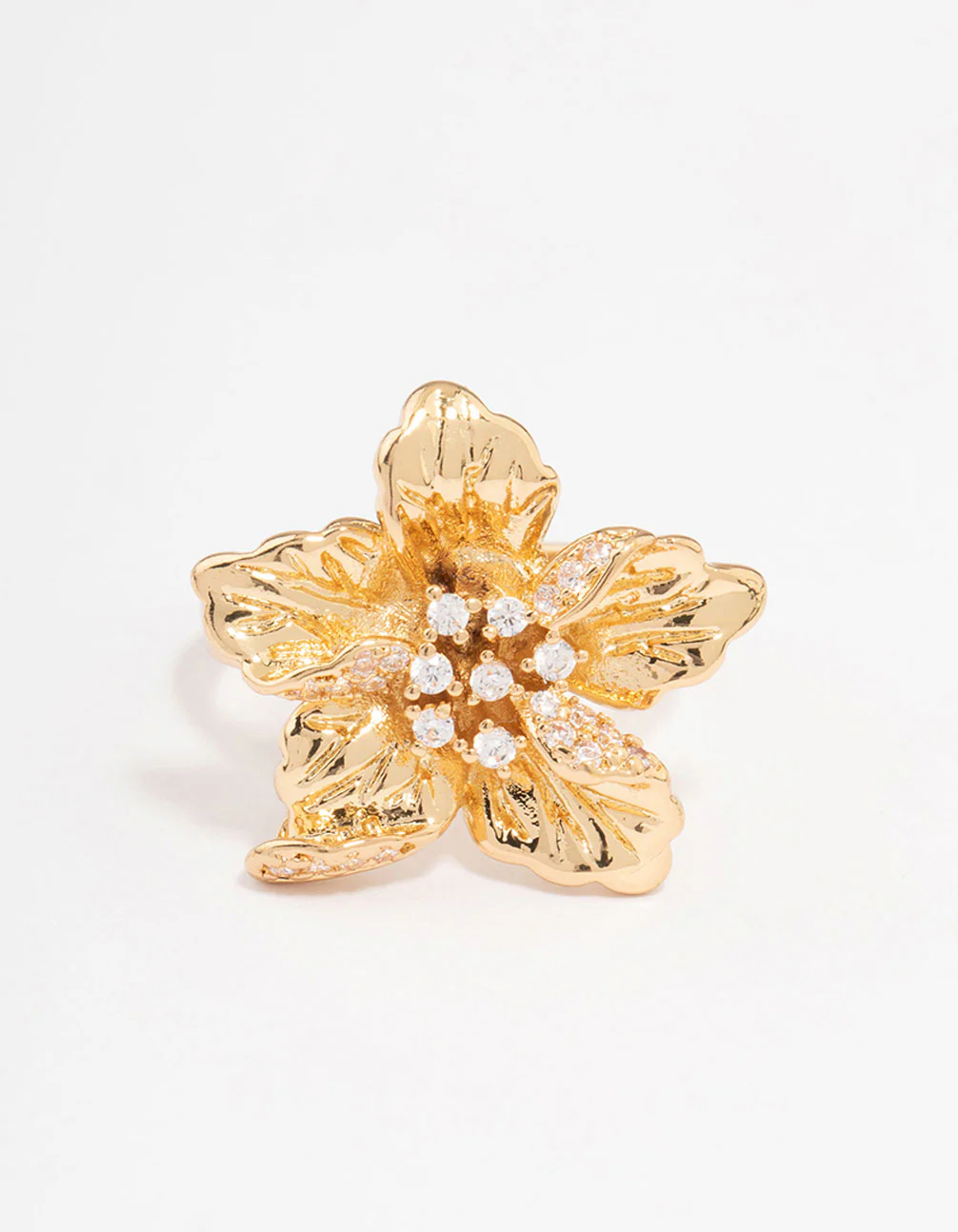 Gold Plated Cubic Zirconia Bling Flower Ring - Image 2