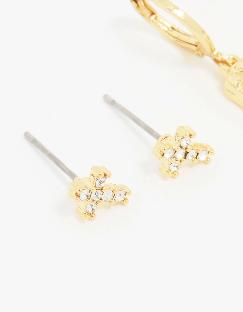 Gold Plated Cubic Zirconia Boot Earrings 3-Pack - Image 4