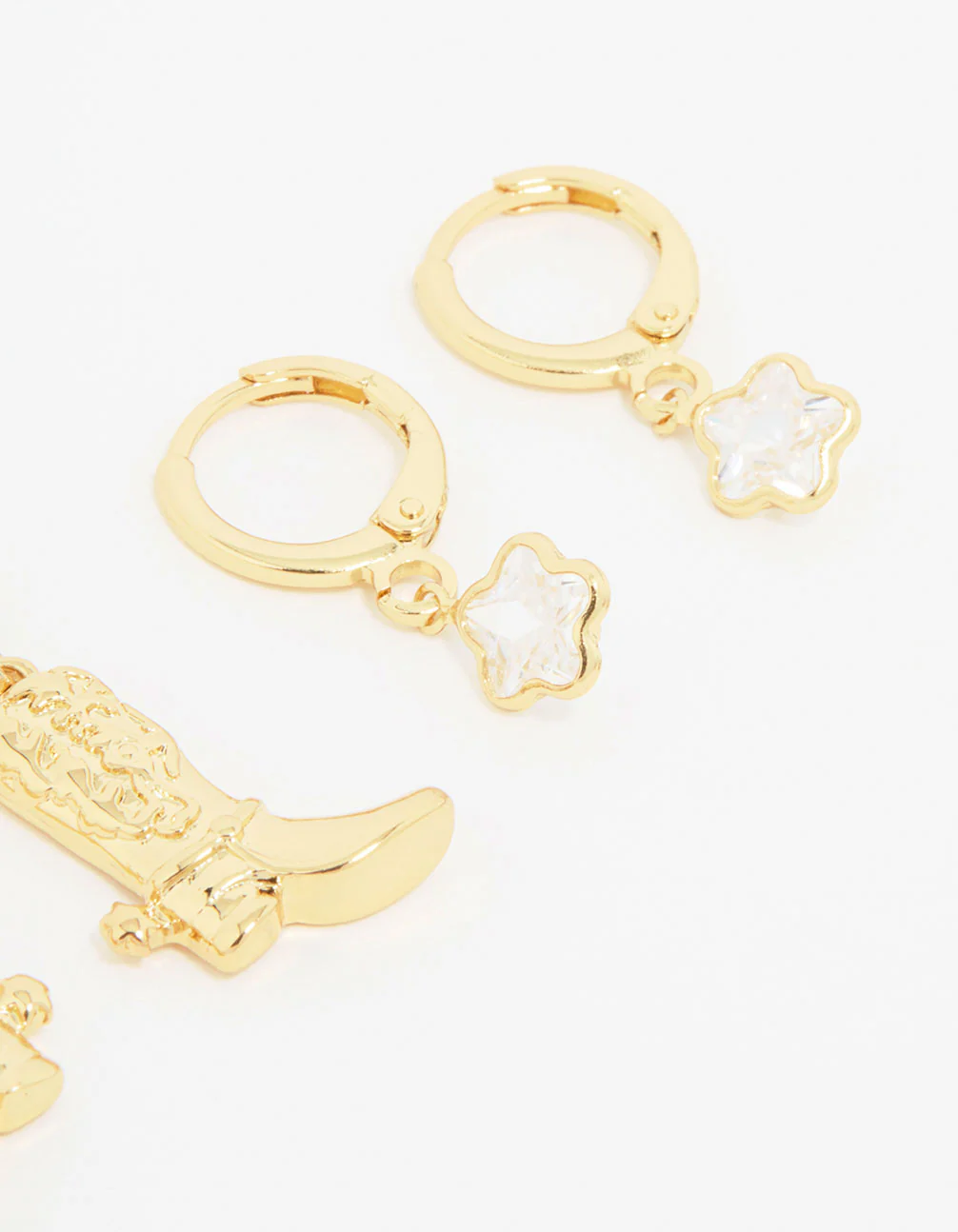 Gold Plated Cubic Zirconia Boot Earrings 3-Pack - Image 5
