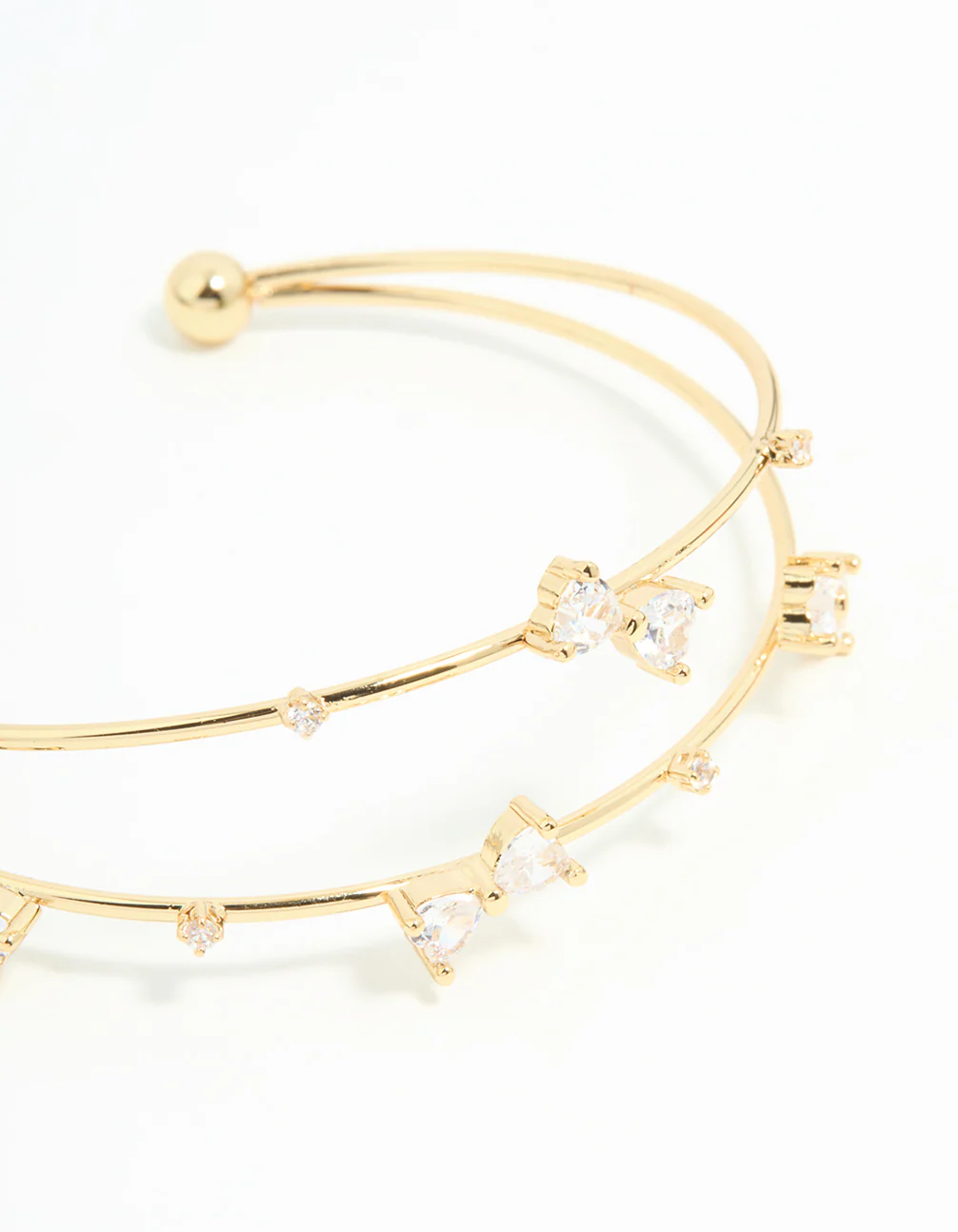 Gold Plated Cubic Zirconia Bow Open Wrist Cuff - Image 2
