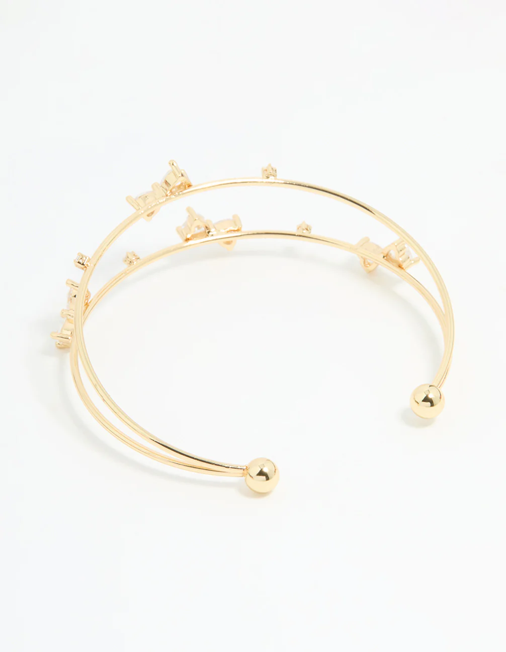 Gold Plated Cubic Zirconia Bow Open Wrist Cuff - Image 3