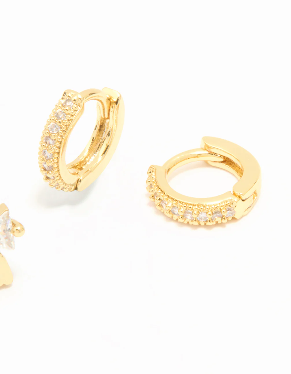 Gold Plated Cubic Zirconia Bow Studs & Hoop Earrings Pack - Image 5