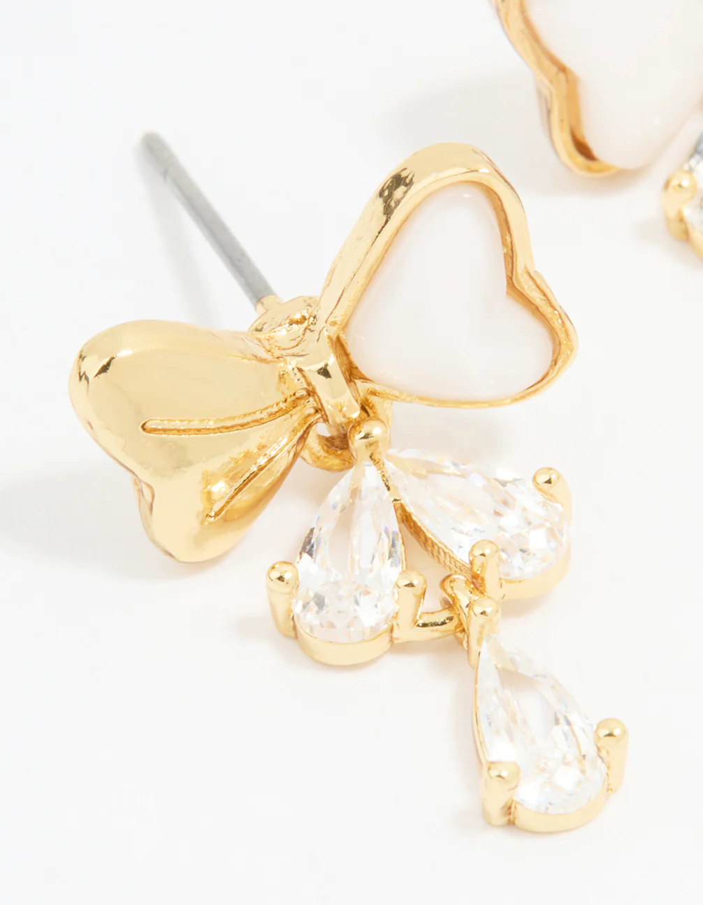 Gold Plated Cubic Zirconia Bow Teardrop Drop Earrings - Image 2