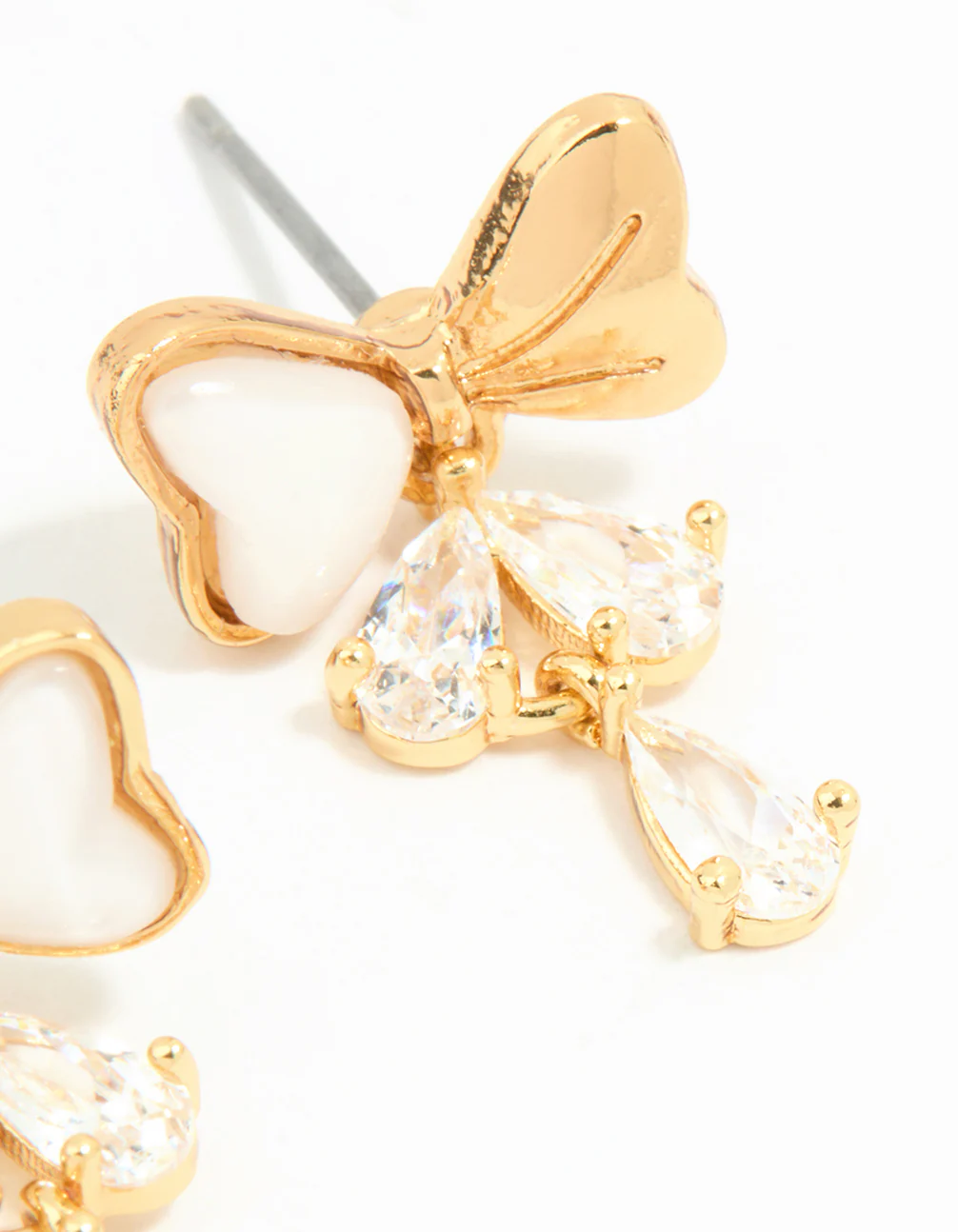 Gold Plated Cubic Zirconia Bow Teardrop Drop Earrings - Image 3