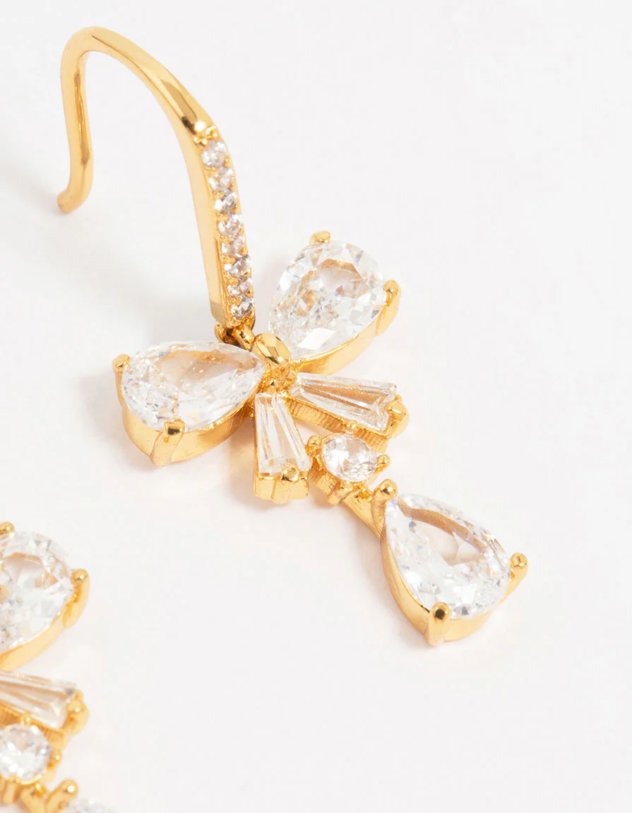 Gold Plated Cubic Zirconia Bow Teardrop Earrings - Image 3