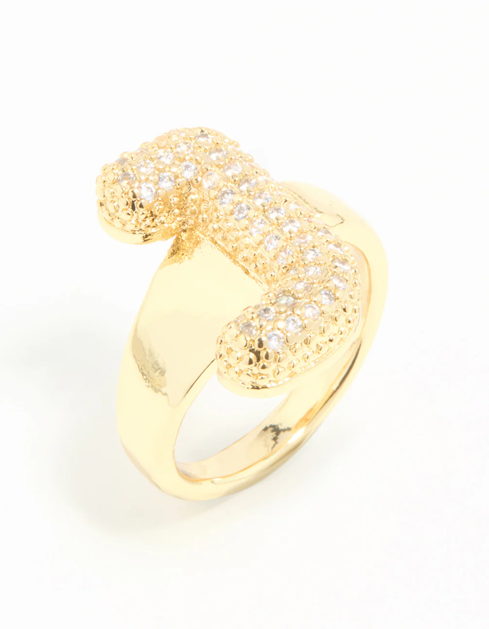 Gold Plated Cubic Zirconia Bubble J Pave Ring - Image 2