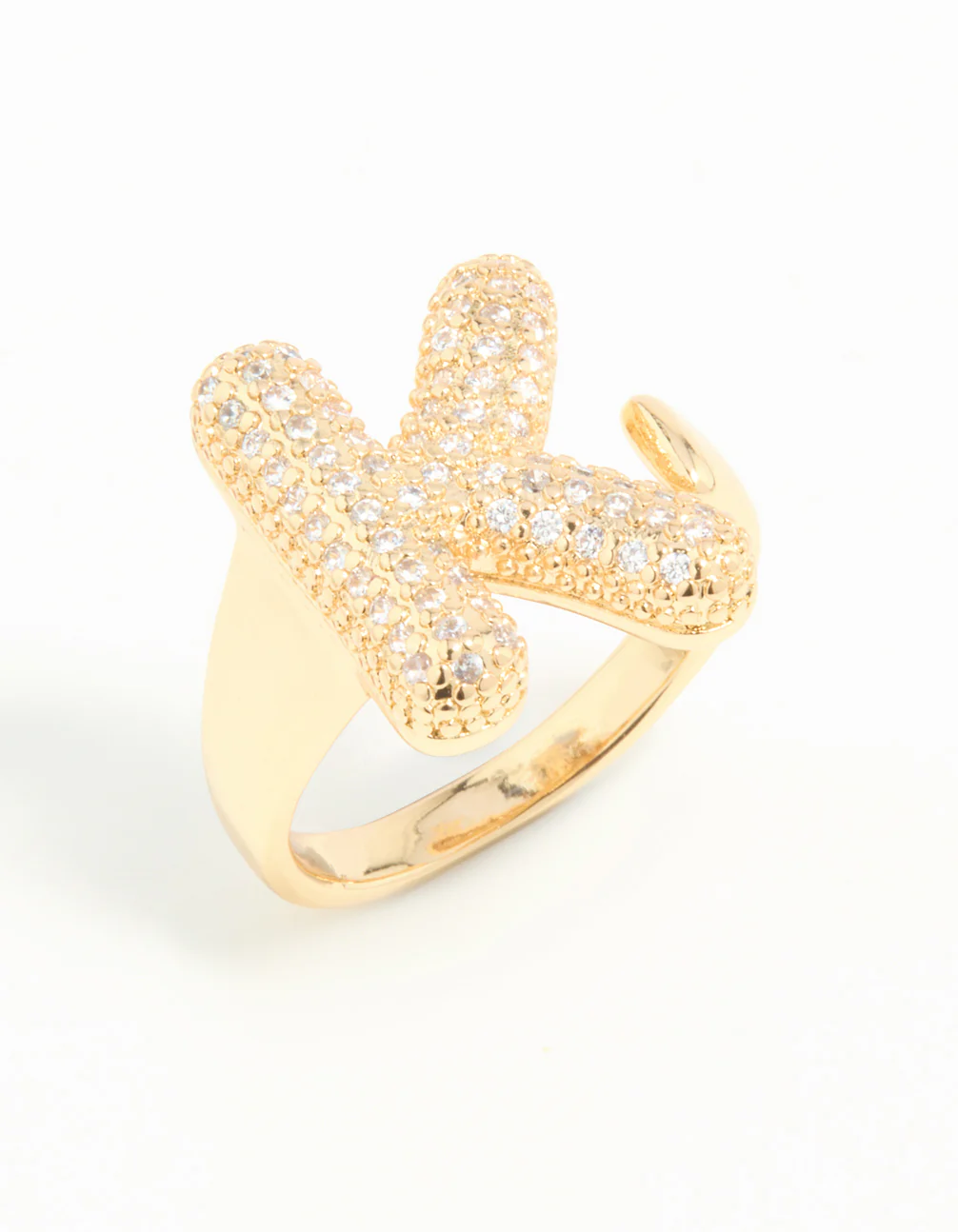 Gold Plated Cubic Zirconia Bubble K Pave Ring - Image 2