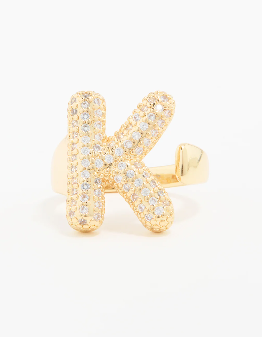 Gold Plated Cubic Zirconia Bubble K Pave Ring - Image 3