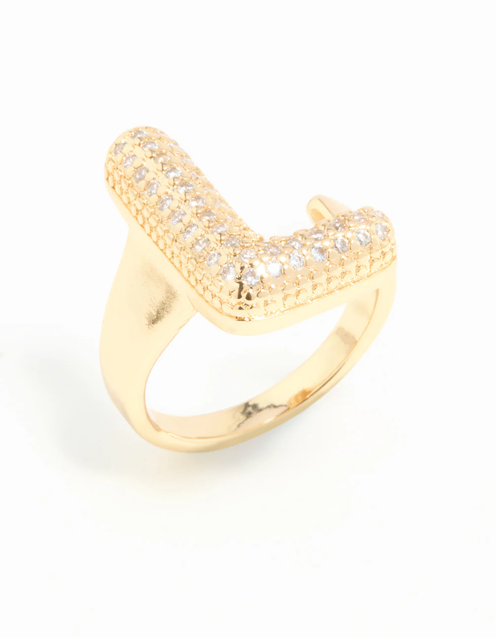 Gold Plated Cubic Zirconia Bubble L Pave Ring - Image 2