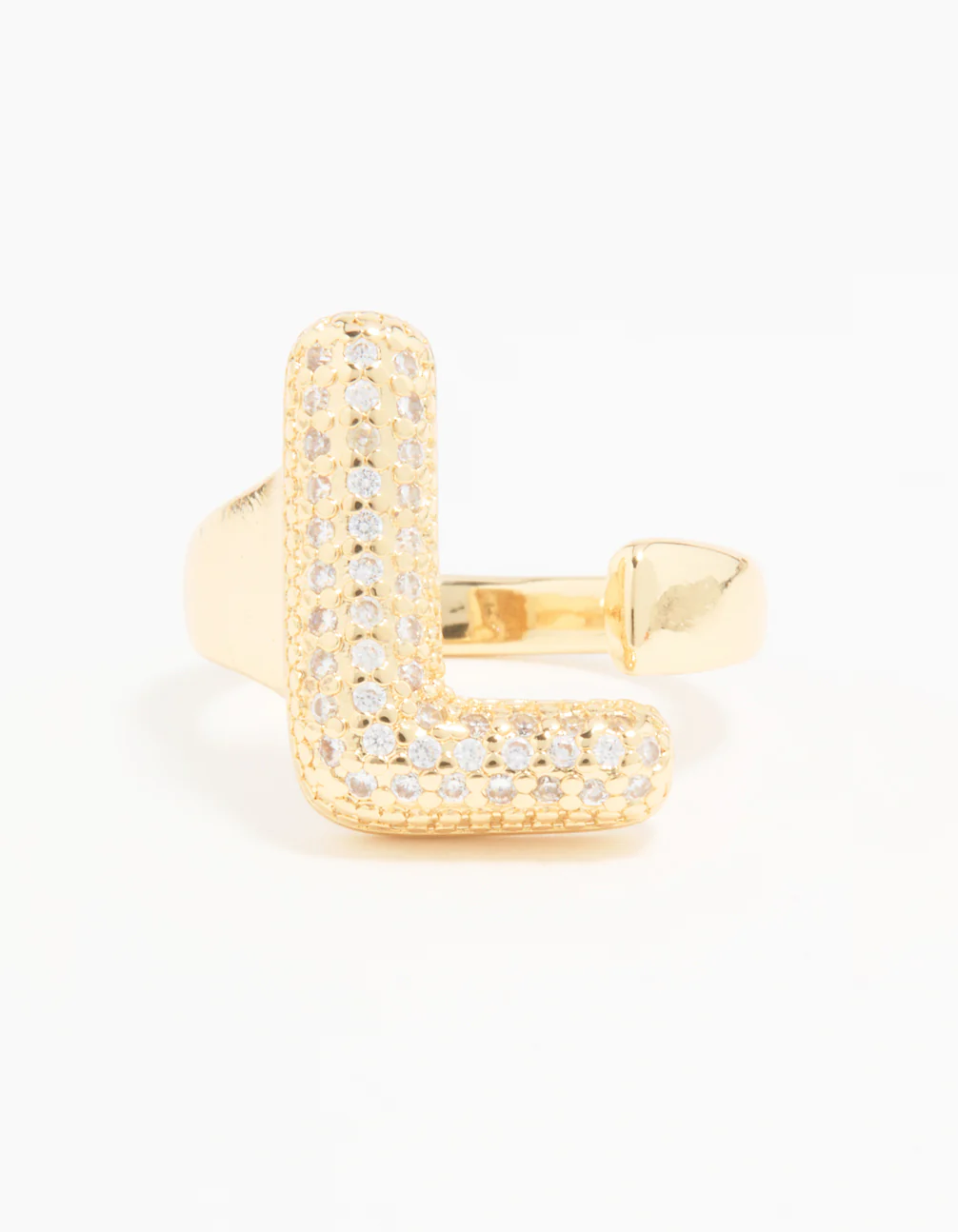Gold Plated Cubic Zirconia Bubble L Pave Ring - Image 3