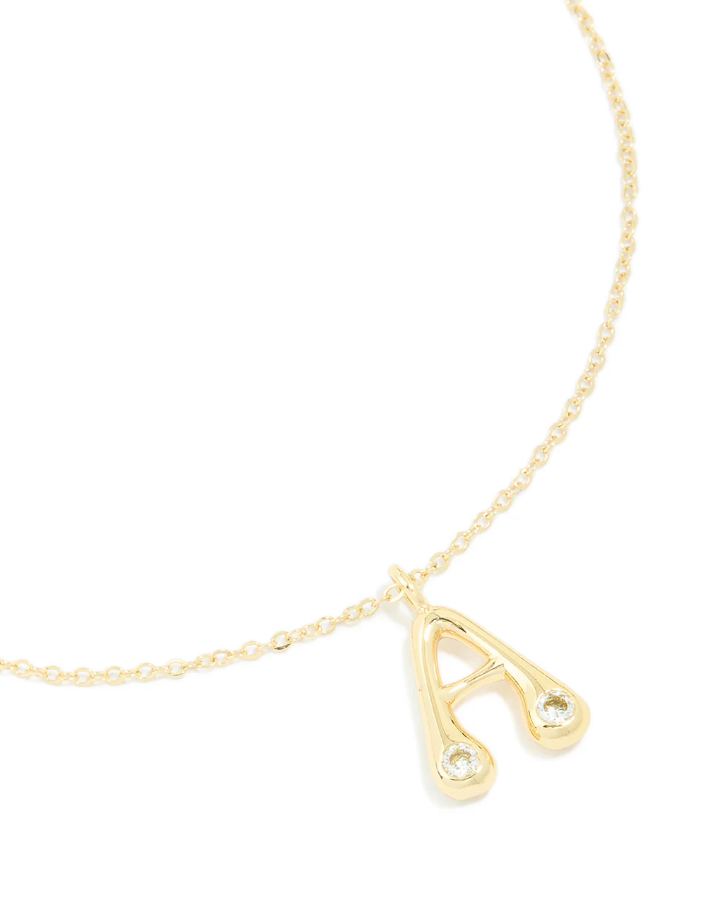 Gold Plated Cubic Zirconia Bubble Letter A Necklace - Image 2