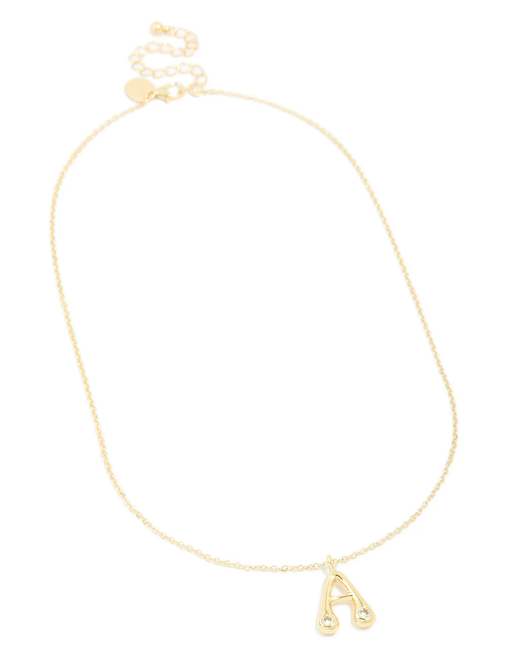Gold Plated Cubic Zirconia Bubble Letter A Necklace - Image 4
