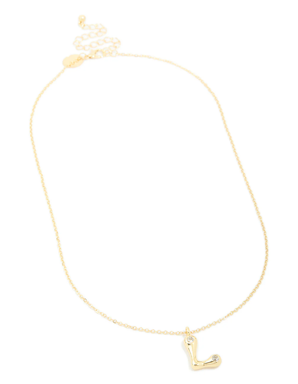 Gold Plated Cubic Zirconia Bubble Letter L Necklace - Image 4