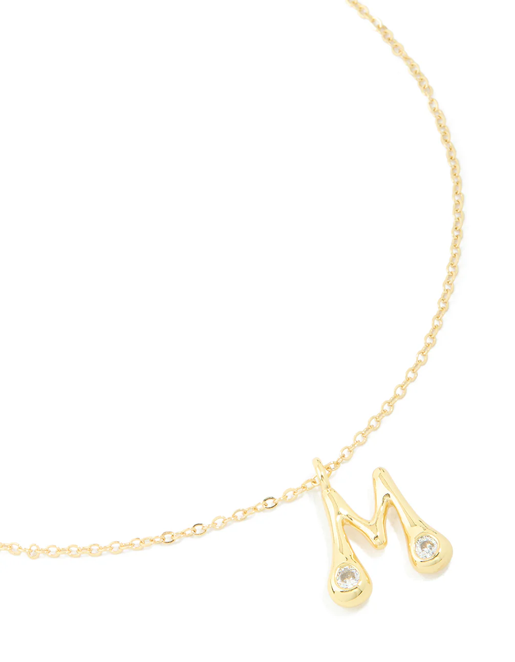 Gold Plated Cubic Zirconia Bubble Letter M Necklace - Image 2