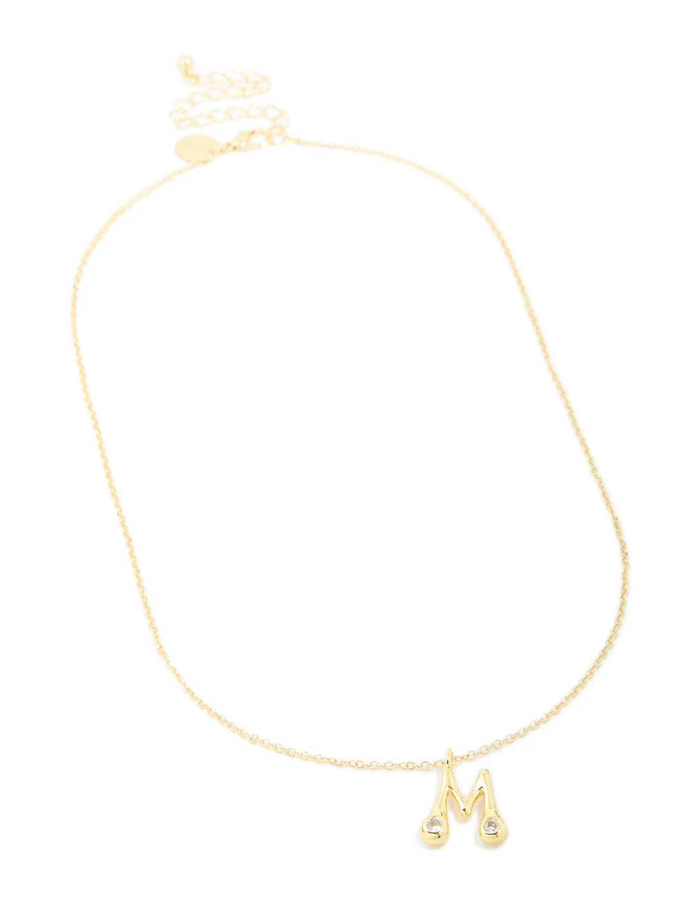Gold Plated Cubic Zirconia Bubble Letter M Necklace - Image 4
