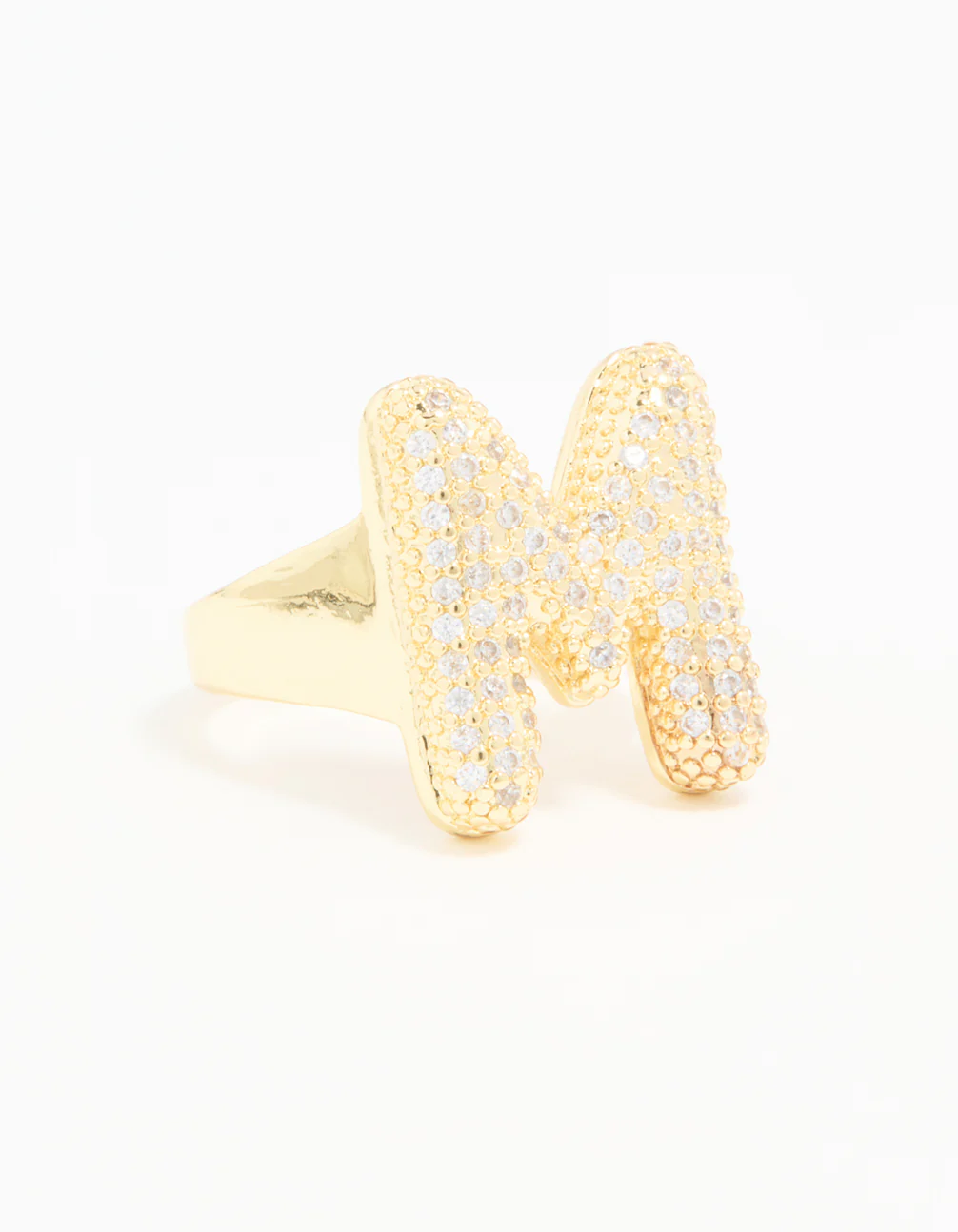Gold Plated Cubic Zirconia Bubble M Pave Ring