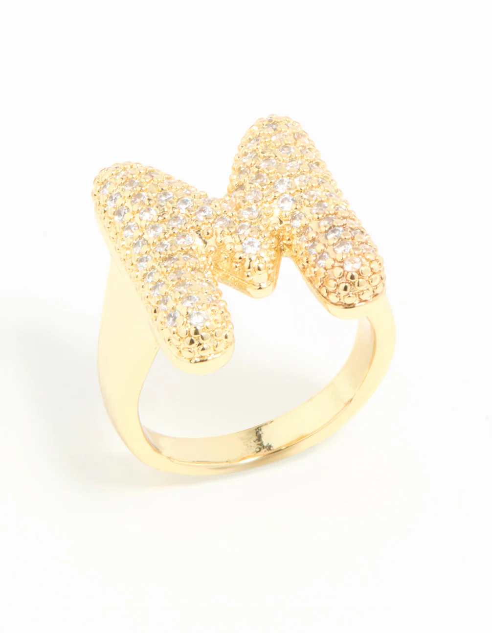 Gold Plated Cubic Zirconia Bubble M Pave Ring - Image 2