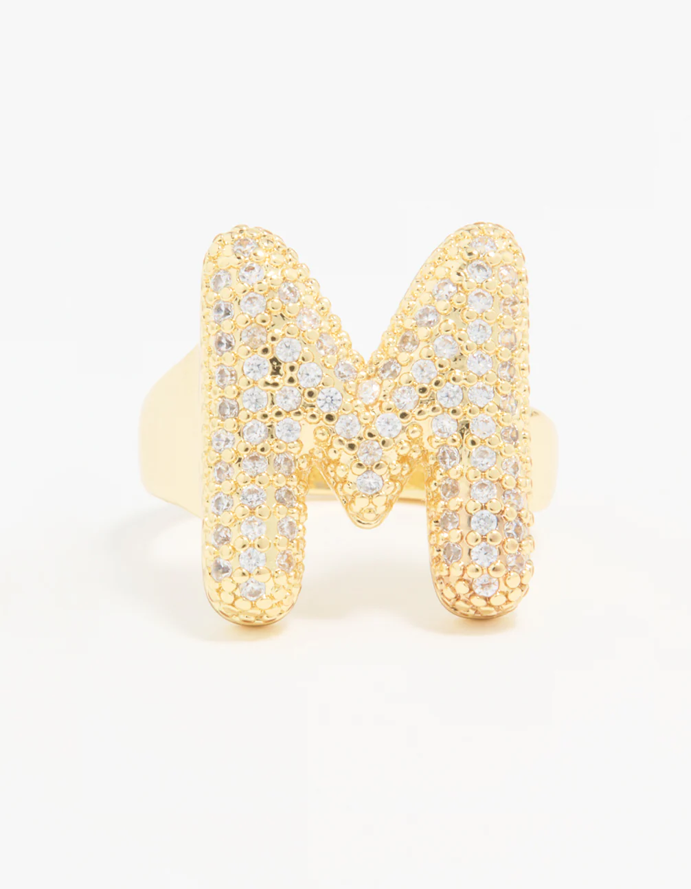 Gold Plated Cubic Zirconia Bubble M Pave Ring - Image 3